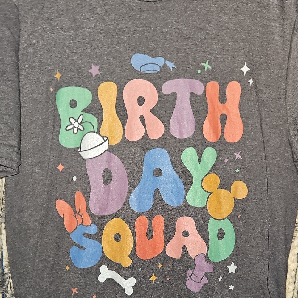 Gray Birthday Squad Graphic T-Shirt Disney Disneyland Disneyworld Group - Picture 1 of 1